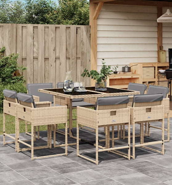 9-tlg. Garten-Essgruppe mit Kissen Beigemischung Poly Rattan