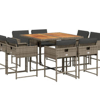 9-tlg. Garten-Essgruppe mit Kissen Grau Poly Rattan