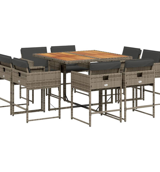 9-tlg. Garten-Essgruppe mit Kissen Grau Poly Rattan