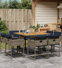 9-tlg. Garten-Essgruppe mit Kissen Grau Poly Rattan