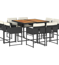9-tlg. Garten-Essgruppe mit Kissen Schwarz Poly Rattan