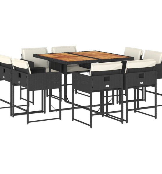 9-tlg. Garten-Essgruppe mit Kissen Schwarz Poly Rattan