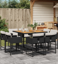 9-tlg. Garten-Essgruppe mit Kissen Schwarz Poly Rattan