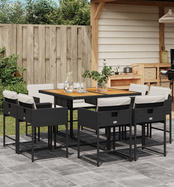 9-tlg. Garten-Essgruppe mit Kissen Schwarz Poly Rattan