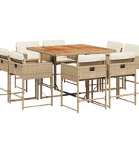9-tlg. Garten-Essgruppe mit Kissen Beige Poly Rattan