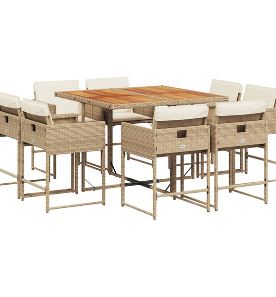 9-tlg. Garten-Essgruppe mit Kissen Beige Poly Rattan
