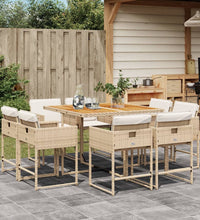 9-tlg. Garten-Essgruppe mit Kissen Beige Poly Rattan