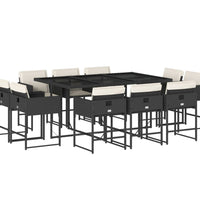 11-tlg. Garten-Essgruppe mit Kissen Schwarz Poly Rattan