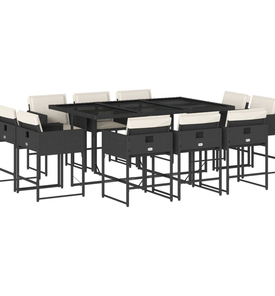 11-tlg. Garten-Essgruppe mit Kissen Schwarz Poly Rattan