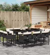 11-tlg. Garten-Essgruppe mit Kissen Schwarz Poly Rattan
