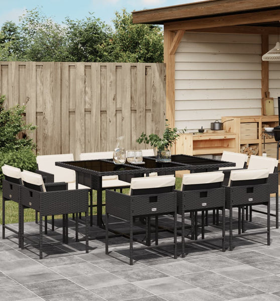 11-tlg. Garten-Essgruppe mit Kissen Schwarz Poly Rattan
