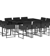 11-tlg. Garten-Essgruppe mit Kissen Schwarz Poly Rattan