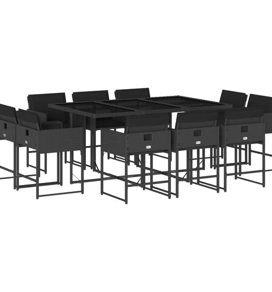 11-tlg. Garten-Essgruppe mit Kissen Schwarz Poly Rattan