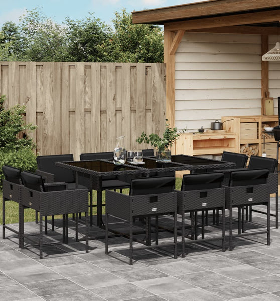 11-tlg. Garten-Essgruppe mit Kissen Schwarz Poly Rattan