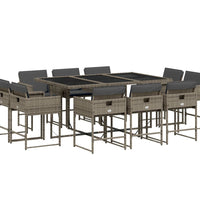 11-tlg. Garten-Essgruppe mit Kissen Grau Poly Rattan