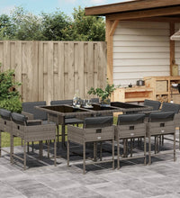 11-tlg. Garten-Essgruppe mit Kissen Grau Poly Rattan