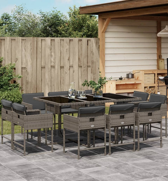 11-tlg. Garten-Essgruppe mit Kissen Grau Poly Rattan