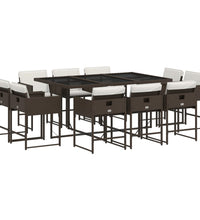 11-tlg. Garten-Essgruppe mit Kissen Braun Poly Rattan
