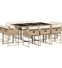 11-tlg. Garten-Essgruppe mit Kissen Beige Poly Rattan