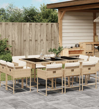 11-tlg. Garten-Essgruppe mit Kissen Beige Poly Rattan