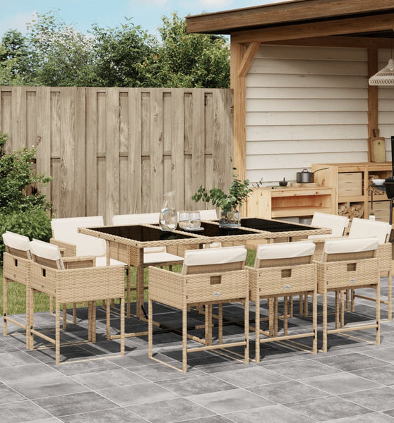 11-tlg. Garten-Essgruppe mit Kissen Beige Poly Rattan