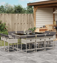 11-tlg. Garten-Essgruppe mit Kissen Hellgrau Poly Rattan