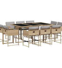 11-tlg. Garten-Essgruppe mit Kissen Beigemischung Poly Rattan
