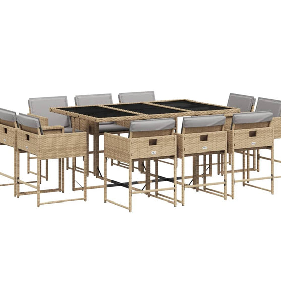 11-tlg. Garten-Essgruppe mit Kissen Beigemischung Poly Rattan