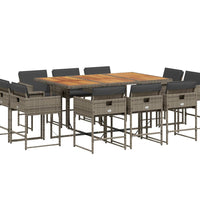11-tlg. Garten-Essgruppe mit Kissen Grau Poly Rattan