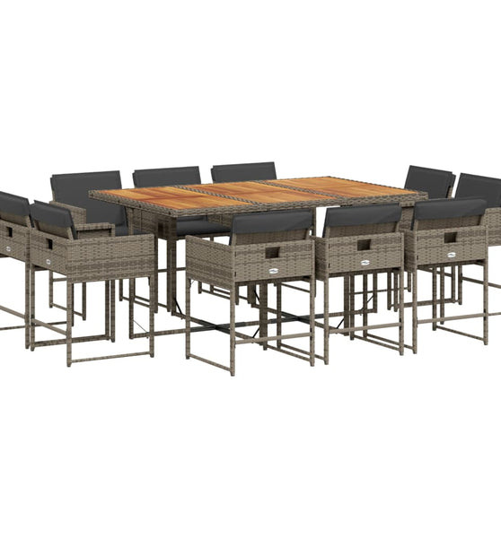 11-tlg. Garten-Essgruppe mit Kissen Grau Poly Rattan