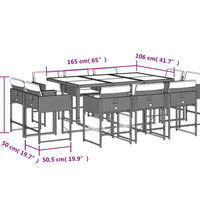 11-tlg. Garten-Essgruppe mit Kissen Grau Poly Rattan