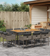 11-tlg. Garten-Essgruppe mit Kissen Grau Poly Rattan