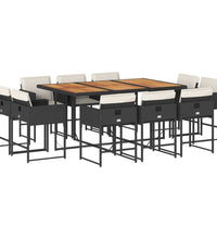 11-tlg. Garten-Essgruppe mit Kissen Schwarz Poly Rattan