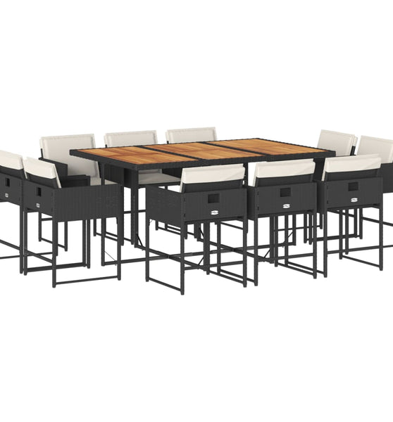 11-tlg. Garten-Essgruppe mit Kissen Schwarz Poly Rattan