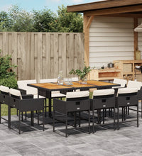 11-tlg. Garten-Essgruppe mit Kissen Schwarz Poly Rattan