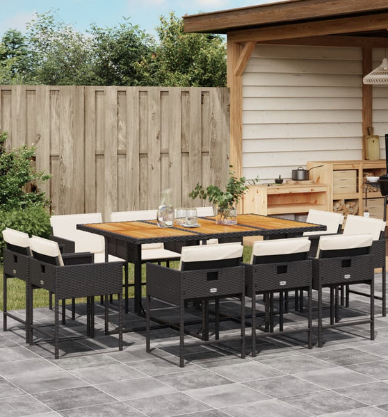 11-tlg. Garten-Essgruppe mit Kissen Schwarz Poly Rattan