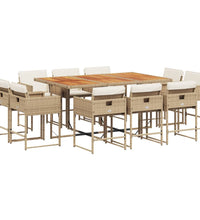 11-tlg. Garten-Essgruppe mit Kissen Beige Poly Rattan