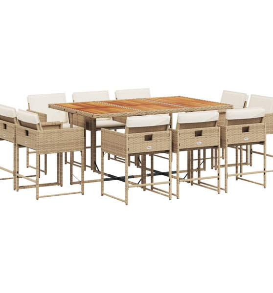 11-tlg. Garten-Essgruppe mit Kissen Beige Poly Rattan