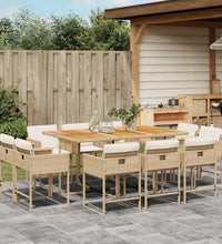 11-tlg. Garten-Essgruppe mit Kissen Beige Poly Rattan