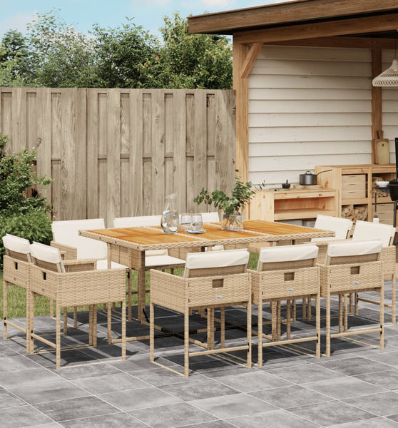 11-tlg. Garten-Essgruppe mit Kissen Beige Poly Rattan