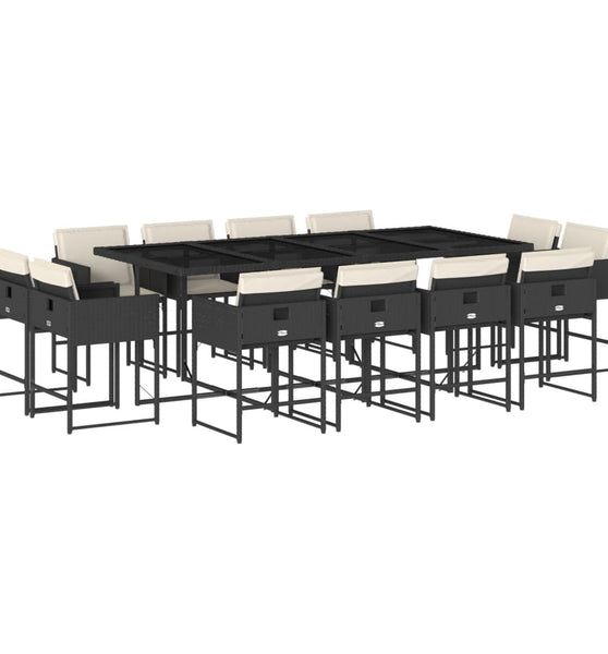 13-tlg. Garten-Essgruppe mit Kissen Schwarz Poly Rattan