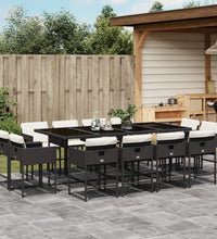 13-tlg. Garten-Essgruppe mit Kissen Schwarz Poly Rattan