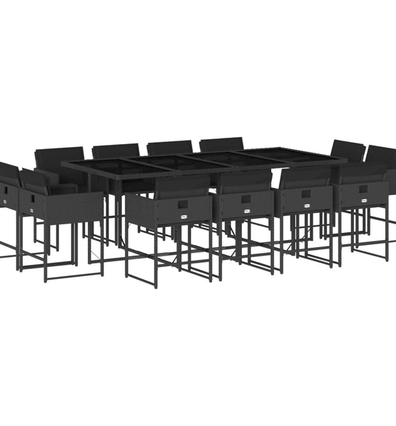 13-tlg. Garten-Essgruppe mit Kissen Schwarz Poly Rattan