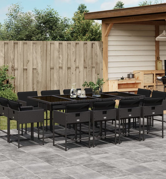 13-tlg. Garten-Essgruppe mit Kissen Schwarz Poly Rattan