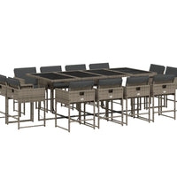 13-tlg. Garten-Essgruppe mit Kissen Grau Poly Rattan