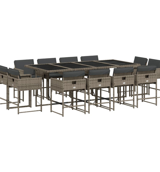13-tlg. Garten-Essgruppe mit Kissen Grau Poly Rattan