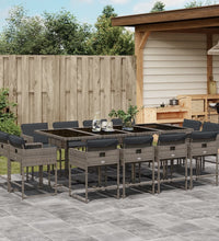 13-tlg. Garten-Essgruppe mit Kissen Grau Poly Rattan