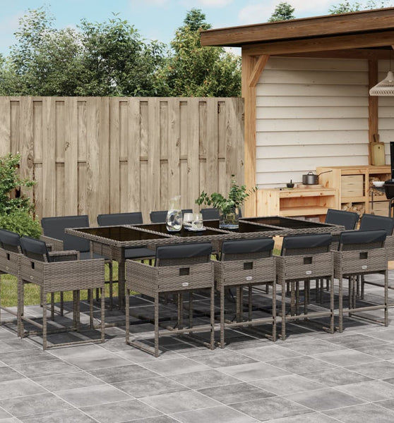 13-tlg. Garten-Essgruppe mit Kissen Grau Poly Rattan