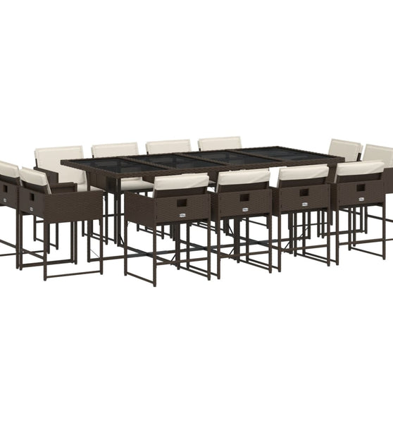 13-tlg. Garten-Essgruppe mit Kissen Braun Poly Rattan