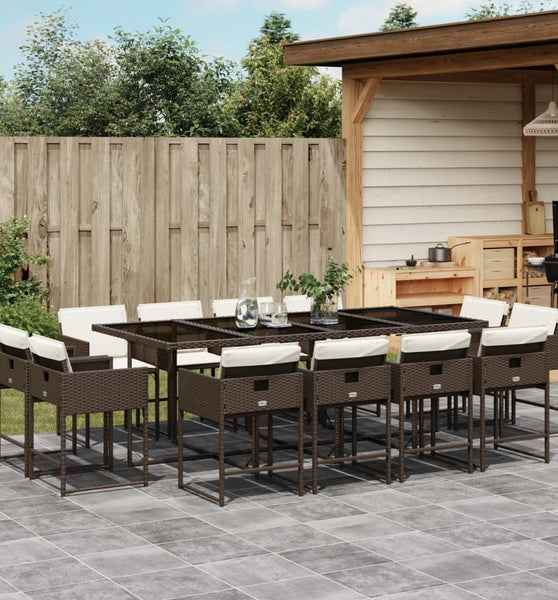 13-tlg. Garten-Essgruppe mit Kissen Braun Poly Rattan